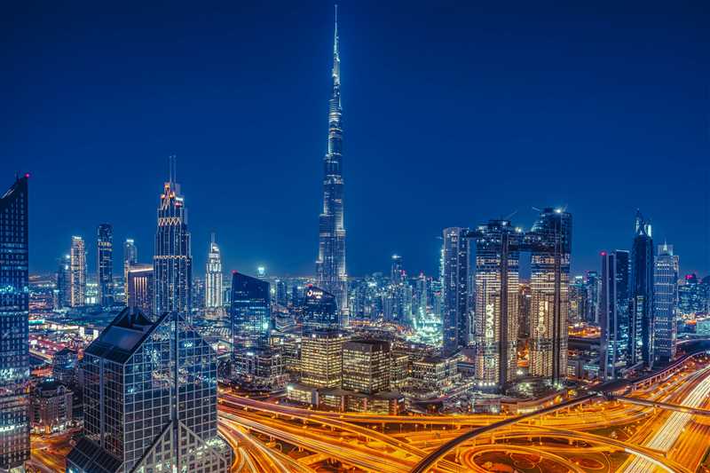 Dubai at Night with Burj Khalifa