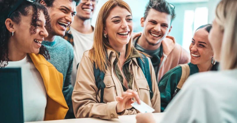 Happy people in hotel